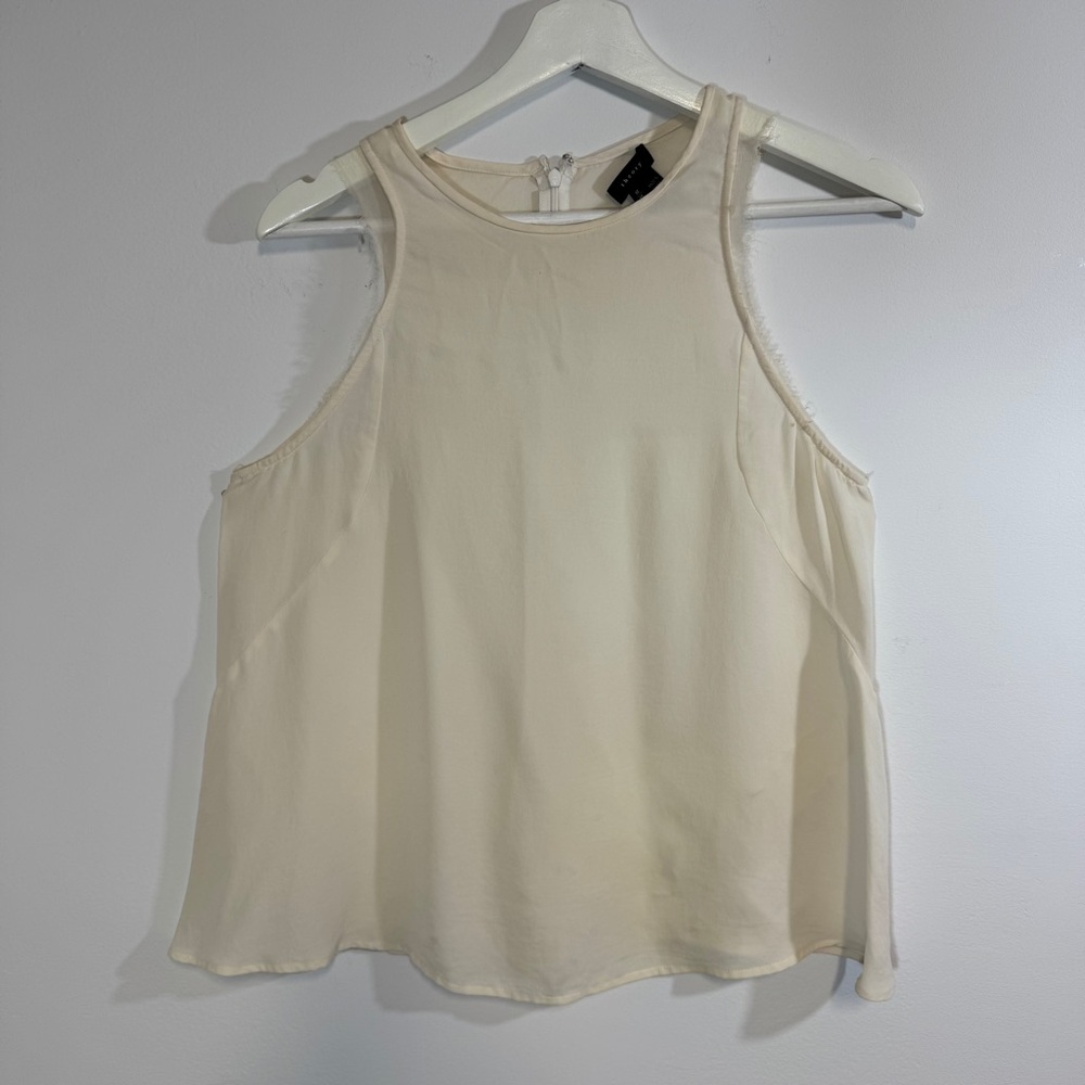 Theory Ivory 100% Silk Sleeveless Raw Edge‎ Blouse Women’s Size M